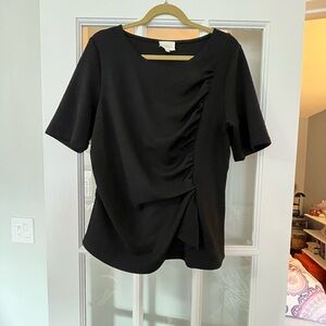Deletta Anthropologie Black Rusched Blouse Top XL